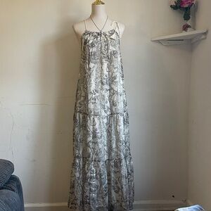 Elegant Gray Floral Maxi Dress